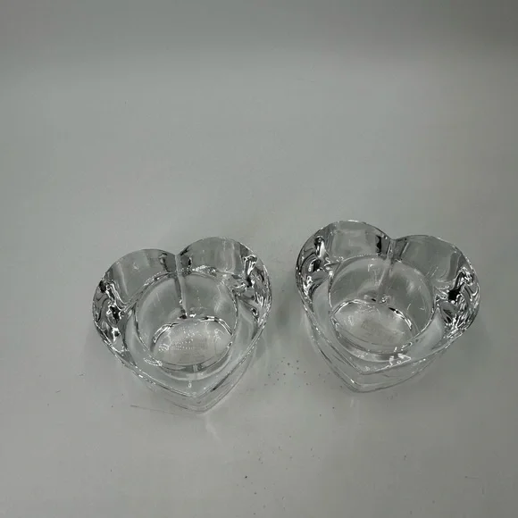 2 Crate & Barrel heart shaped glass votive holders - Picture 1 of 4